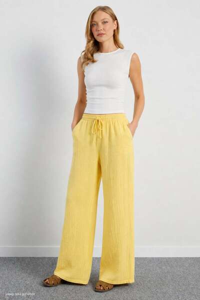 ModaPlaza Women's Wide Leg Muslin Trousers 8018