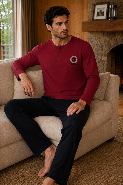 ELİTOL Combed Cotton Knitted Cotton Men's Long Sleeve Placketed Arma Embroide...