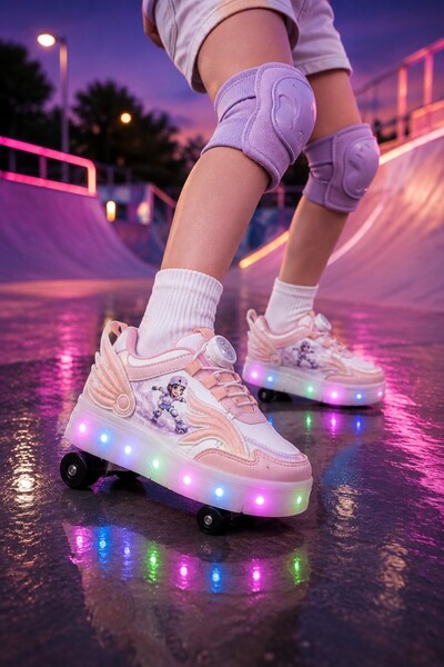 MUGGO WINGS Çocuk Kanat Detaylı Işıklı Patenli Tekerlekli Sneaker Spor Ayakkabı
