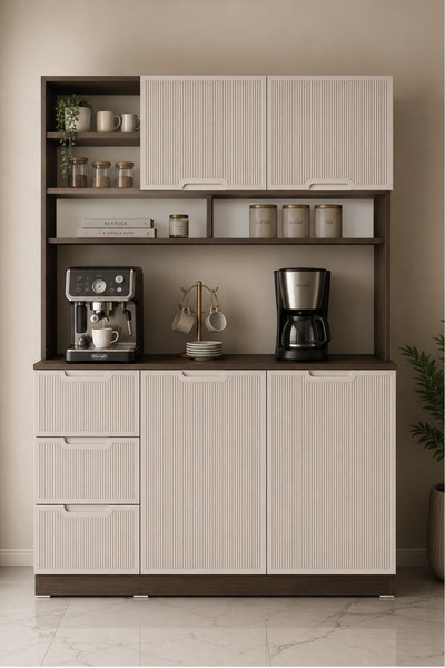 BYCİNO SİENA BEJ KAHVE KÖŞESİ VE ÇOK AMAÇLI DOLAP - MODERN TASARIM MDF MEMBRA...