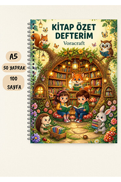 VORACRAFT Çocuk Kitap Özeti Defteri A5 50 Yaprak 100 Sayfa Tel Spiral KT00015