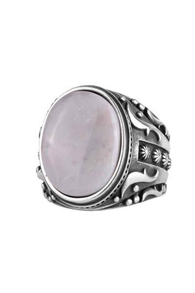 Sertifikalı Opal Taşlı Erkek Yüzük 925 Ayar Gümüş – Osmanlı Tarzı Kazınmış Desenli Oval Opal Y