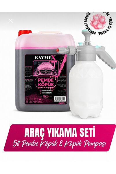 KAYMEX PEMBE KÖPÜK OTO ŞAMPUANI 5 LT İLE 2 LİTRE KÖPÜK ATAR POMPA