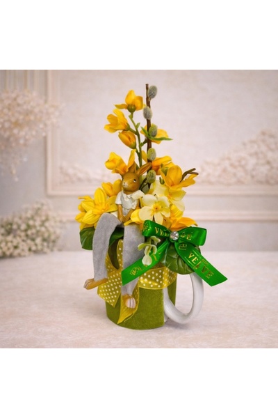 velve Aranjament floral de Paste Spring Bunny cu iepuras decorativ in cana ce...