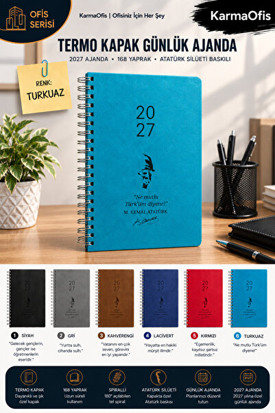 KarmaOfis Dnevni planer sa siluetom Ataturka 17x24 cm – 168 listova, termo om...