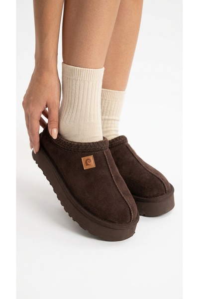 Pierre Cardin Papuci de damă cu talpă înaltă, cu blană în interior, din piele...