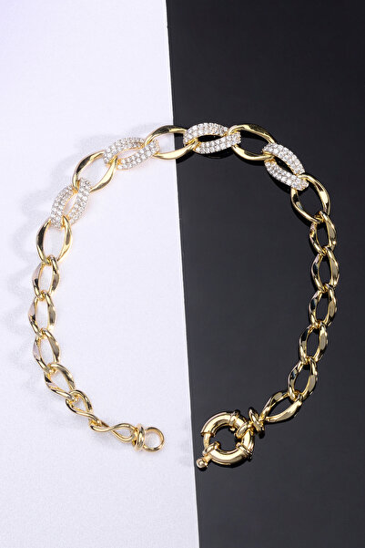 innuendo jewelery 925 Ayar Gümüş Altın İşçiliği Zirkon İki Renkli Taşlı Hallo...