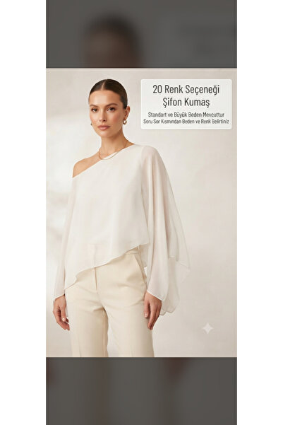 Butik2 Asimetrik Kesim Şifon Bluz - 20 Renk Seçeneği | Standart ve Büyük Bede...
