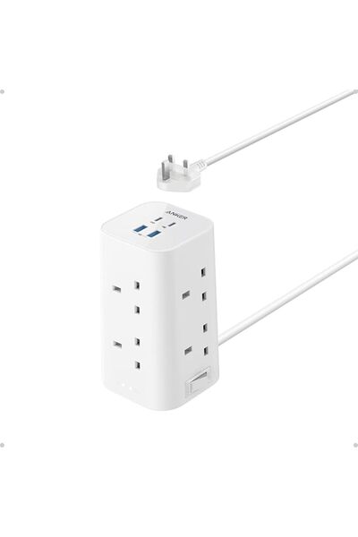 Anker Stuy سلك تمديد أنكر تاور مزود بمنافذ USB، مقبس تمديد 12 في 1 مع واقي من...
