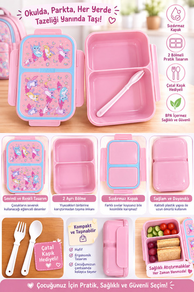 MUZEKO LUNCH BOX MZK884 PEMBE GIDAYA UYGUN PLASTİK SIZDIRMAZ ÇİFT BÖLMELİ LUN...
