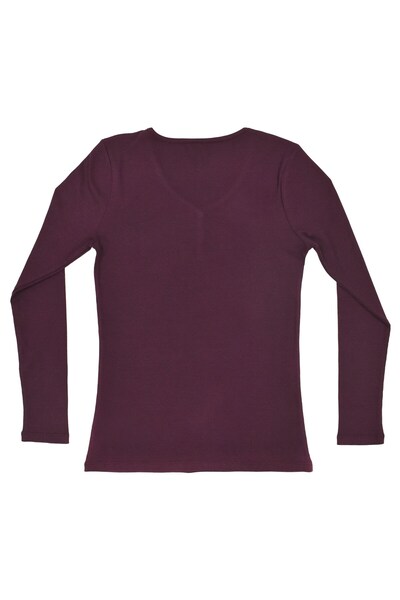 OrganicKid Dusty Rose Kadın Bordo V Yaka T-shirt