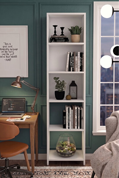 Mano Atelier 5 Raflı Ahşap Kitaplık Dekoratif Raf Ünitesi Salon Ofis Çalışma ...
