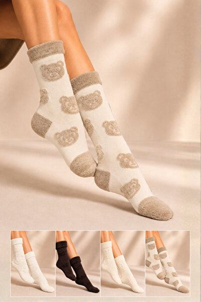 KARDEŞLER ÇORAP Women's Tres Towel Cotton Patterned Socks Multi-Colored 4-Pack