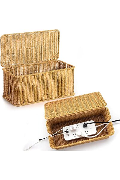 GENERAL Large Cable Management Box, Handwoven Imitation Rattan Cord Organizer...