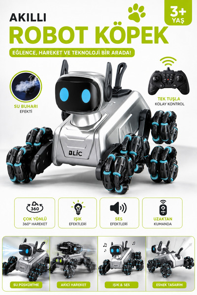 CROW'S TECH Akıllı Robot Köpek Uzaktan Kumandalı Al Sesli Kontrollü Su Buharl...