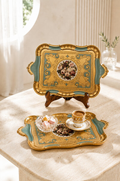 AC AMİSOS Italian Rosewood Patterned Coffee Presentation Tray 20X30 cm Decora...