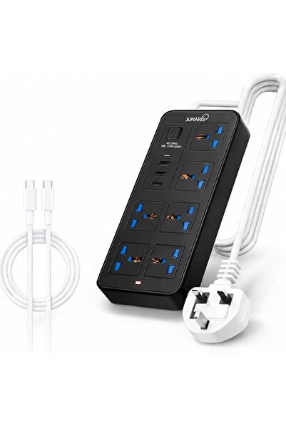Junaris Universal Power Strip with 6 Outlets, 3 USB-A and 1 USB-C, 3m Extensi...