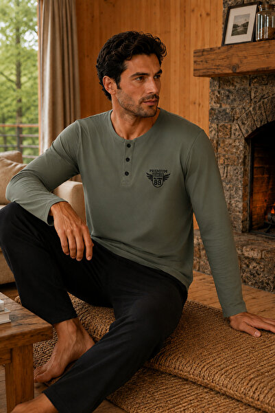 ELİTOL Combed Cotton Knitted Cotton Men's Long Sleeve Placketed Arma Embroide...