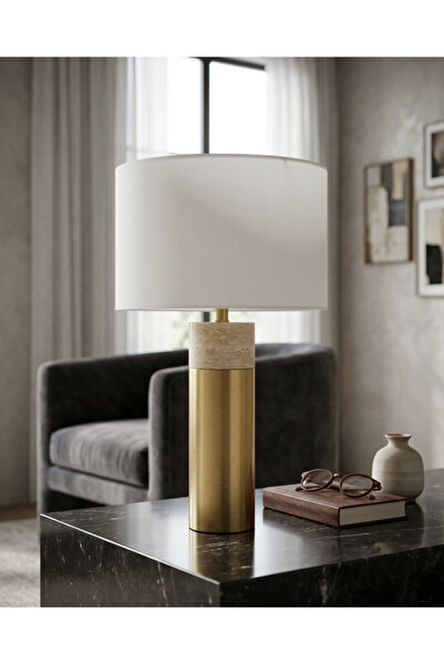 PLUS13 Modern Table Lamp with Gold Cylindrical Design