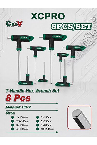 XCPRO طقم مفاتيح سداسية، مفتاح على شكل حرف T، طقم مفاتيح ألين - 8 قطع 2-10 مم...