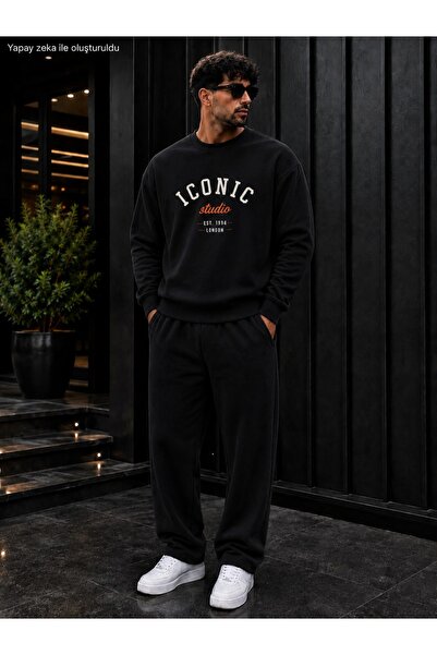 caddekombin Men's Iconic Studio London Printed Crew Neck Regular Fit Men's Tr...