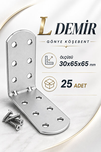 NZB (25 Adet ) Oval Başlı L Demir Gönye 30x65x65 mm Dayanıklı Metal Bağlantı Aparatı Köşe Sabitleme