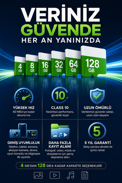 beemen Micro SD Hafıza Kartı Class 10 Yüksek Hızlı Yazma Özelliği 4GB 8GB 16GB 32GB 64GB 128GB