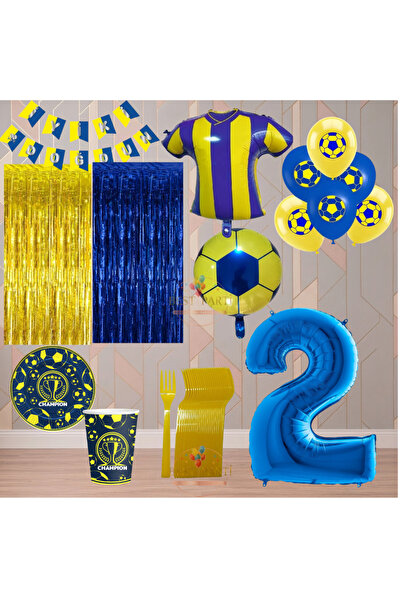 BEST PARTİ Best 2 Year Old Yellow Navy Blue Themed Fan Luxury Birthday Party Set