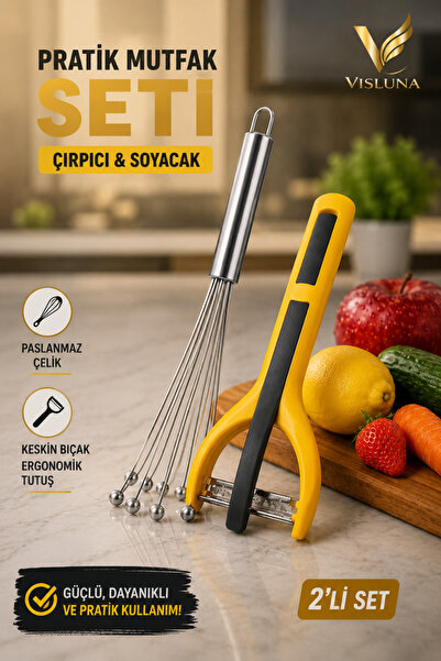VİSLUNA Paslanmaz Çelik Çırpıcı ve Sebze Meyve Soyacağı Seti – Mutfak Çırpma Teli ve Pratik Soyacak Seti