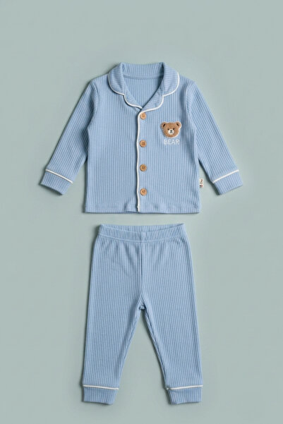 zumino Teddy Bear Appliqued Baby Boy Pajama Set