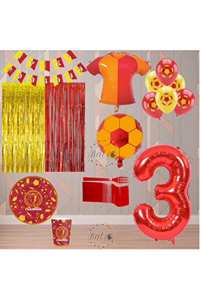 BAL10 DÜNYASI Bal10 3 Year Old Yellow Red Themed Fan Luxury Birthday Party Set
