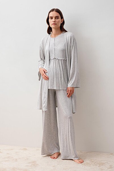 Artış Long Sleeve Lycra Viscose Maternity Dressing Gown Pajama Set