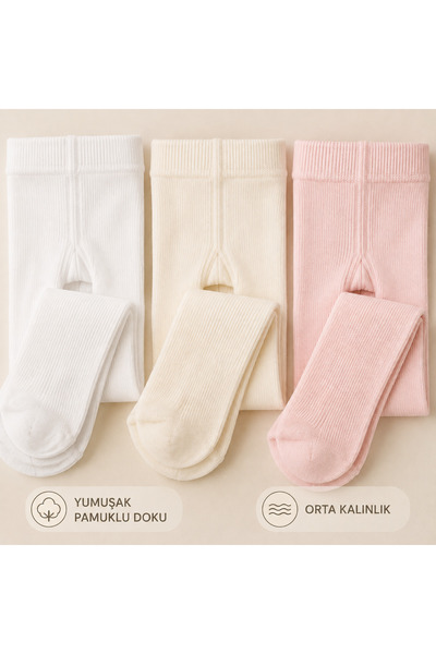 ESES BEBE Unisex Bebek Çocuk Pamuklu Düz Külotlu Çorap 5'li Paket Karışık Renkler 0-11 Yaş
