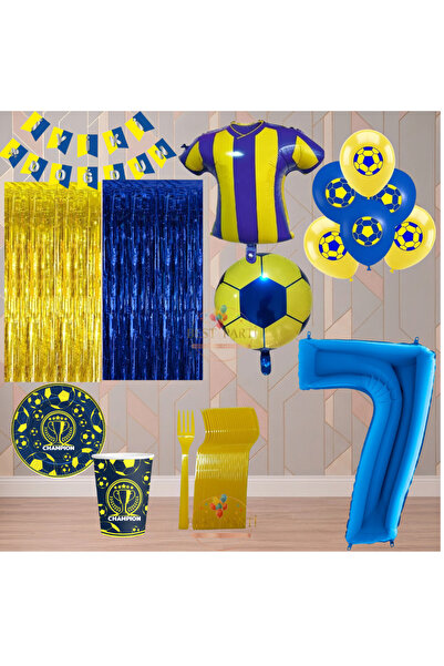 BEST PARTİ Best 7 Year Old Yellow Navy Blue Themed Fan Luxury Birthday Party Set