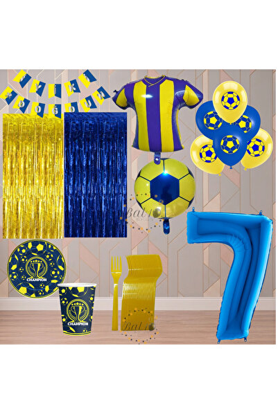 BAL10 DÜNYASI Bal10 7 Year Old Yellow Navy Blue Themed Fan Luxury Birthday Pa...