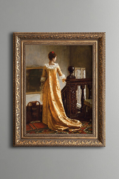 epiqart Woman in Yellow Dress - Vintage Patterned Painting - Thick Model