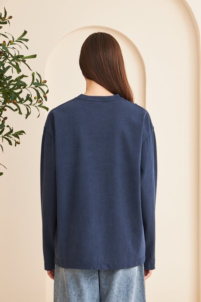 borz clo Crew Neck 100% Cotton Washed Long Sleeve T-Shirt