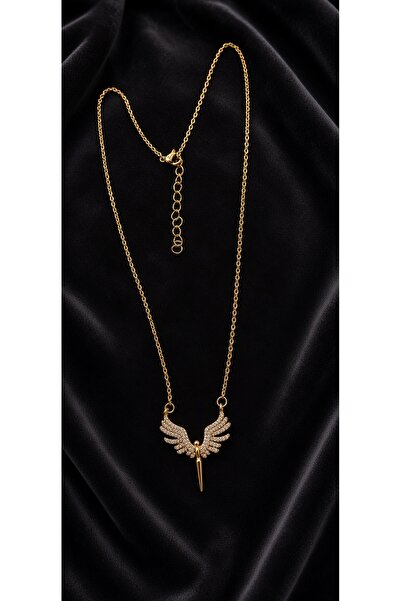 ahsenaksesuar2025 Gold Color Zircon Stone Dorika Chain Angel Wing Steel Neckl...