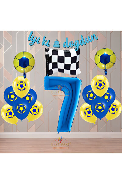 BEST PARTİ Best Yellow-Navy Blue Football Fan-Themed Birthday Party Set Age-7