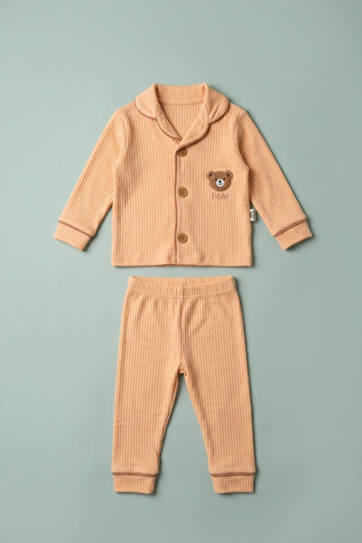 zumino Teddy Bear Appliqued Baby Boy Pajama Set