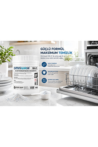 Omniwash SD-21 Bulaşık Makineleri İçin Konsantre Kir ve Leke Çözücü Toz 1 KG