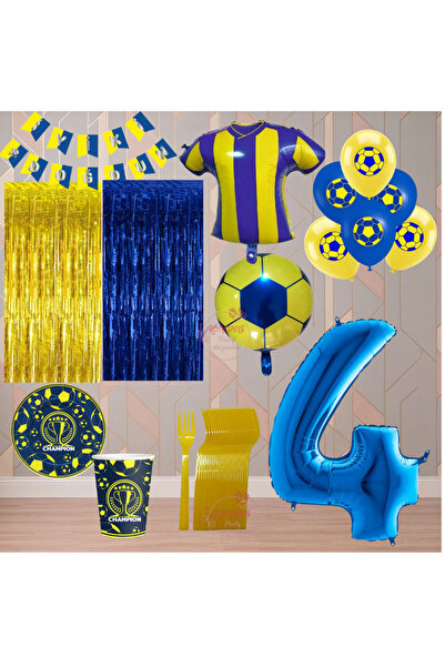RÖNESANS PARTİ Rönesans 4 Year Old Yellow Navy Blue Themed Fan Luxury Birthda...