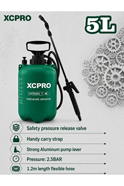 XCPRO بخاخ ضغط، بخاخ حدائق، زجاجة رش - سعة 5 لتر، ضغط 2.5 بار، صمام أمان، رذا...
