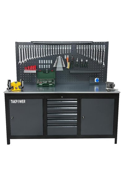 TAKPOWER 2 Metre Dolu Takım Tezgahı 5 Çekmeceli 2 Dolaplı Eko