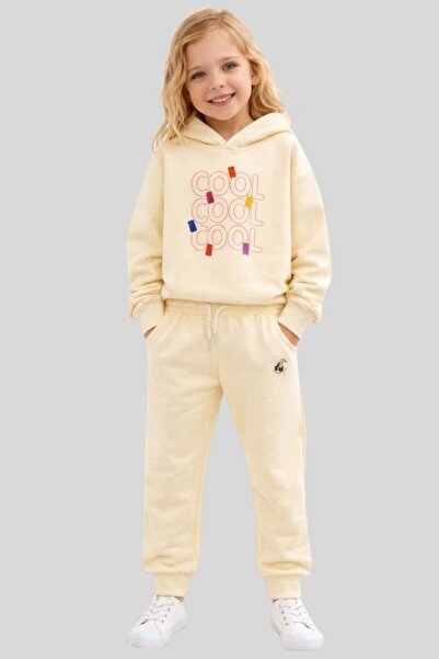 Haibo Girls' Teddy Bear Printed Hooded Sweatshirt and Sweatpants 2-Piece Trac...
