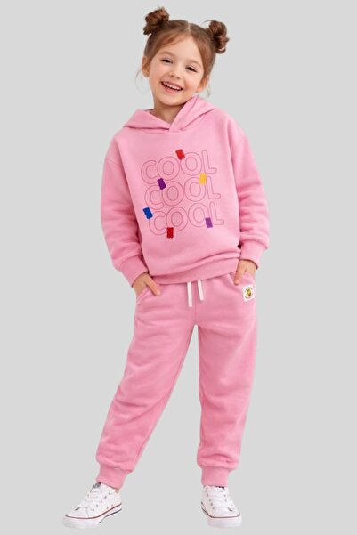 Haibo Girls' Teddy Bear Printed Hooded Sweatshirt and Sweatpants 2-Piece Trac...