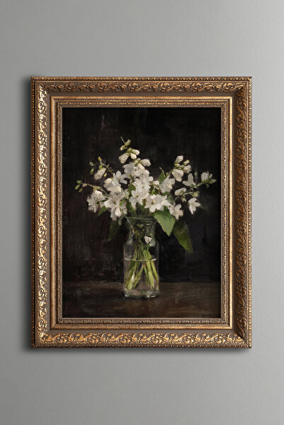 epiqart White Flowers in Glass Vase - Vintage Patterned Painting - Thick Model