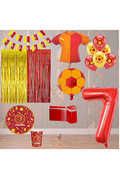 BEST PARTİ Best 7 Year Old Yellow Red Themed Fan Luxury Birthday Party Set