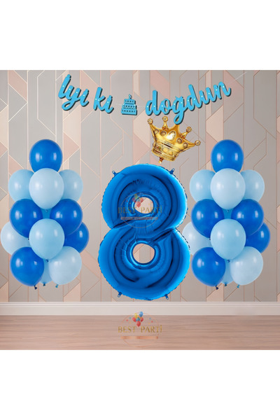 BEST PARTİ Best Blue Color Themed Numbered Birthday Party Set Age-8