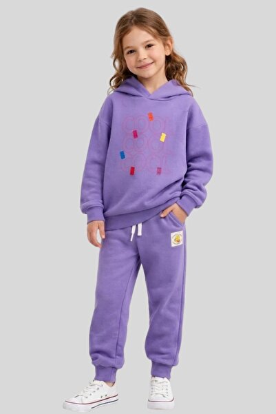 Haibo Girls' Teddy Bear Printed Hooded Sweatshirt and Sweatpants 2-Piece Trac...